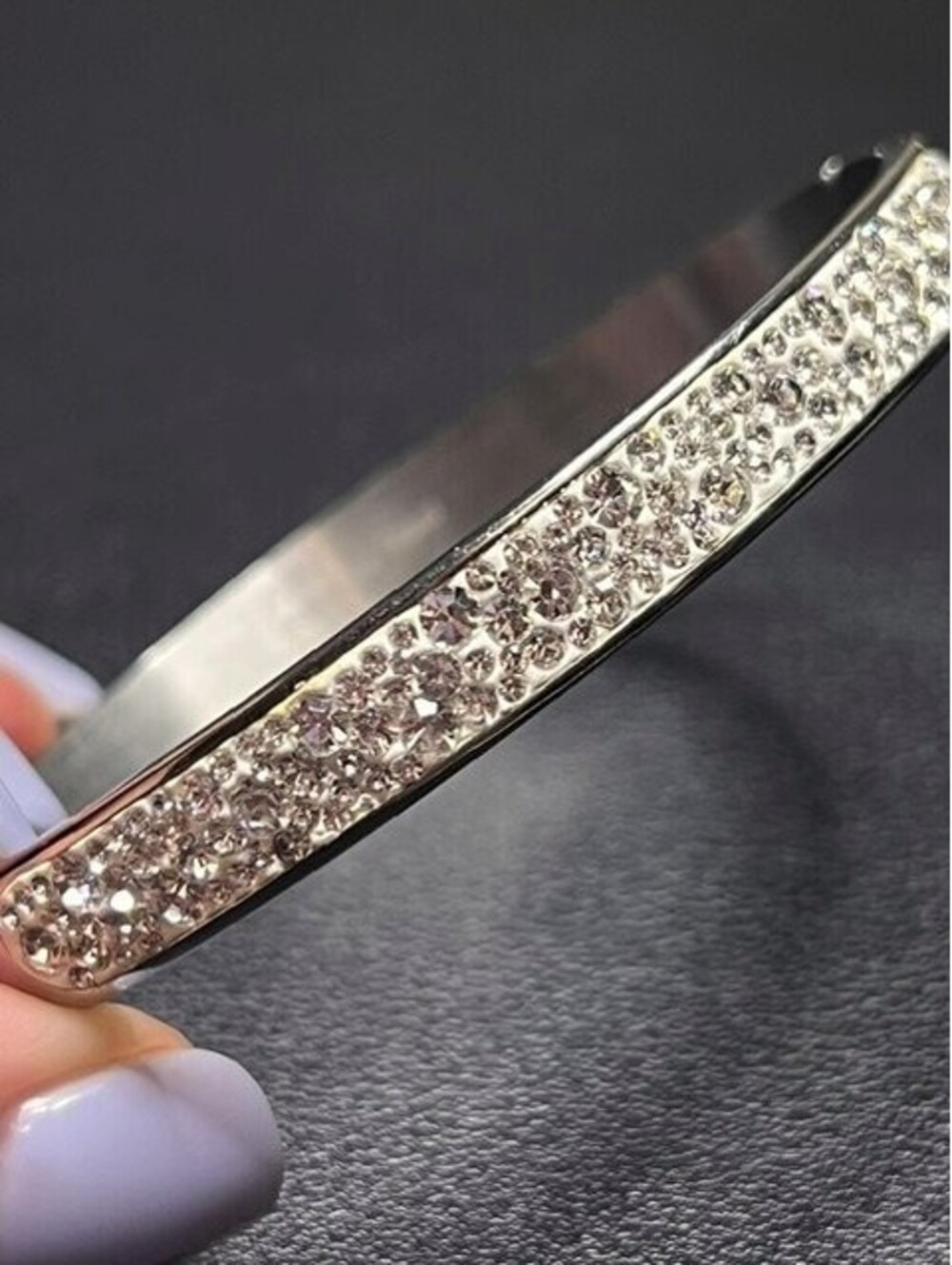 B7010 JCM Hinged Bangle Bracelet Pave Rhinestone Stainless Steel 7"